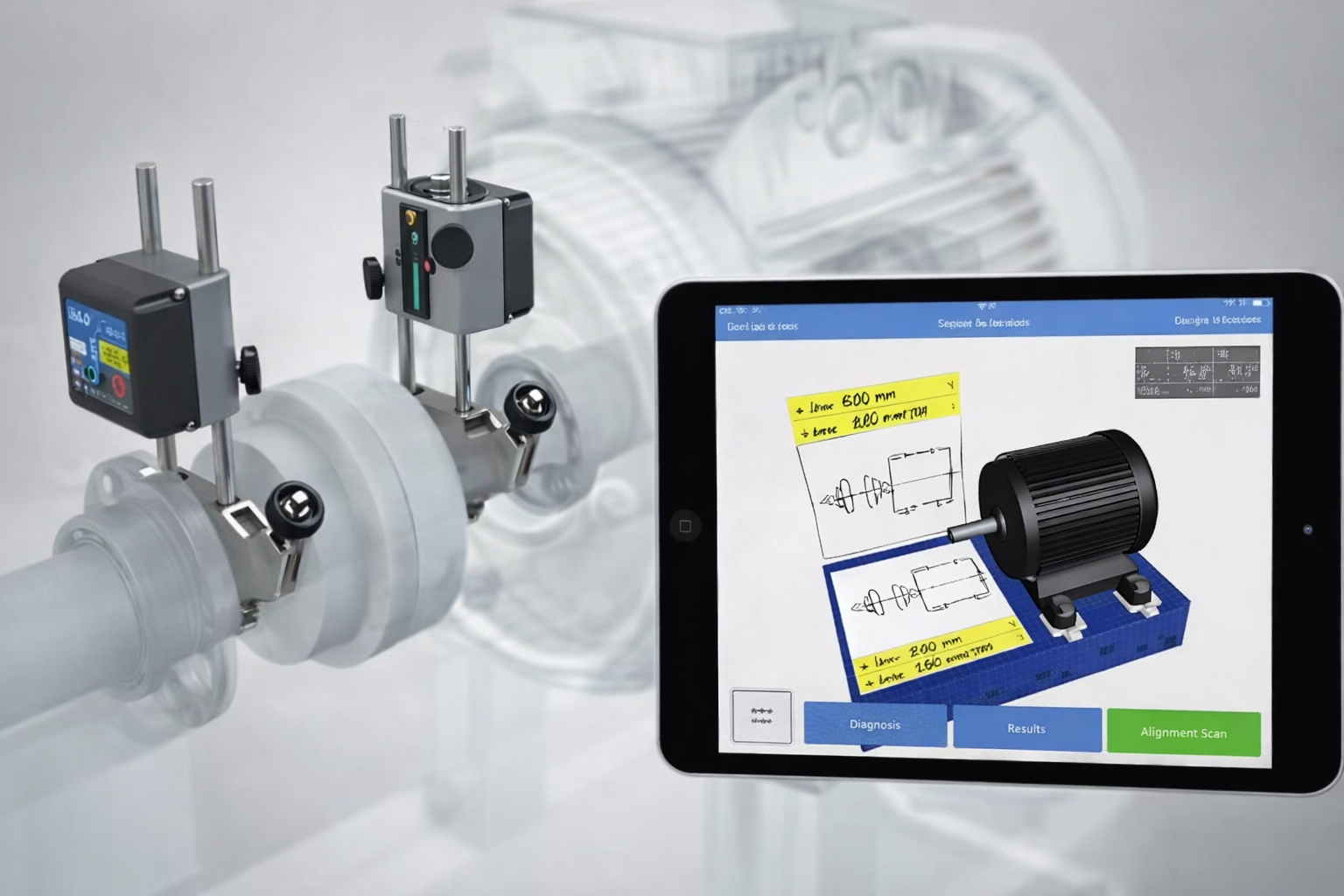 جهاز لوحي يعرض نظام فحص ومحاذاة لمعدة صناعية